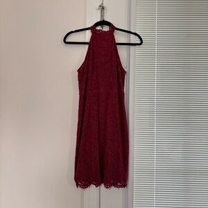 Elegant Burgundy Lace Halter Dress